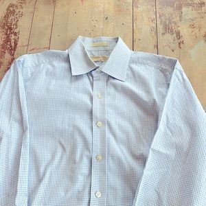 Michael Kors Men’s Button Up - blue grid check size Large 16.5, 34/35